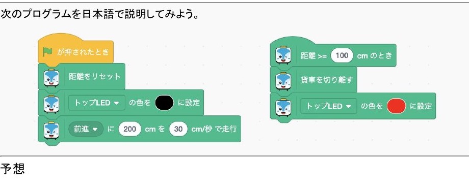 貨車を動かし、ライトを光らせる日本語のブロック