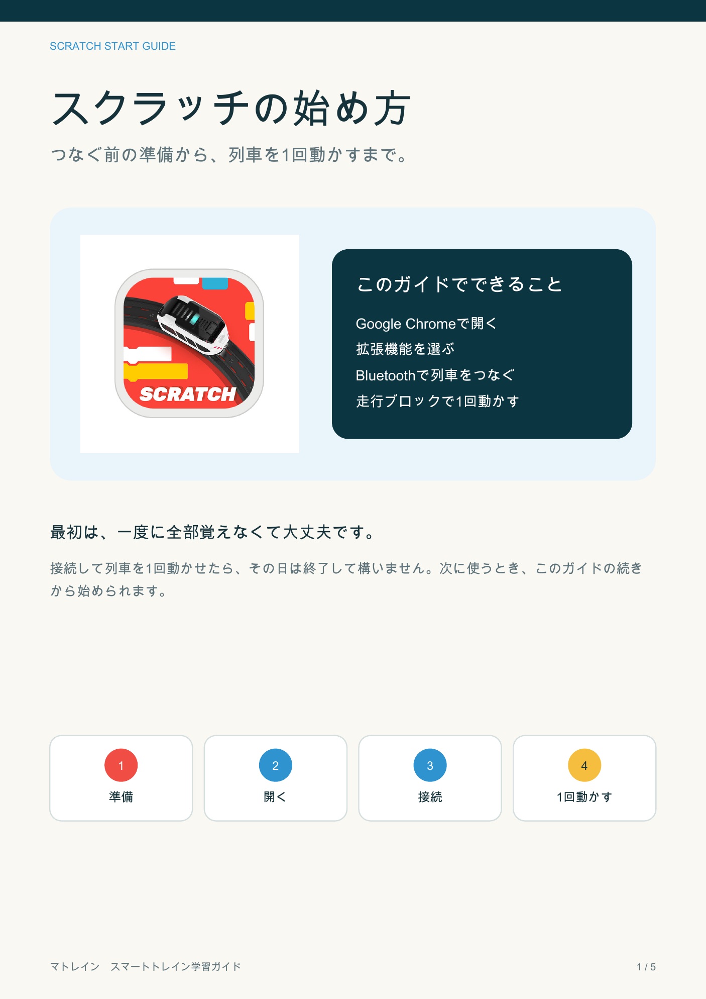 スクラッチの接続と最初の走行ガイド