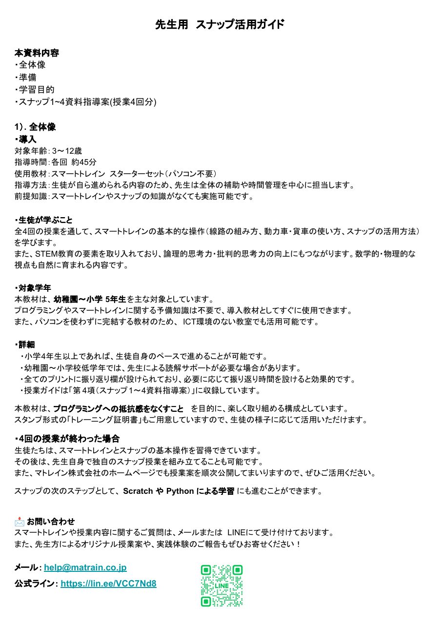 スナップ1〜4 指導ガイドの1ページ目