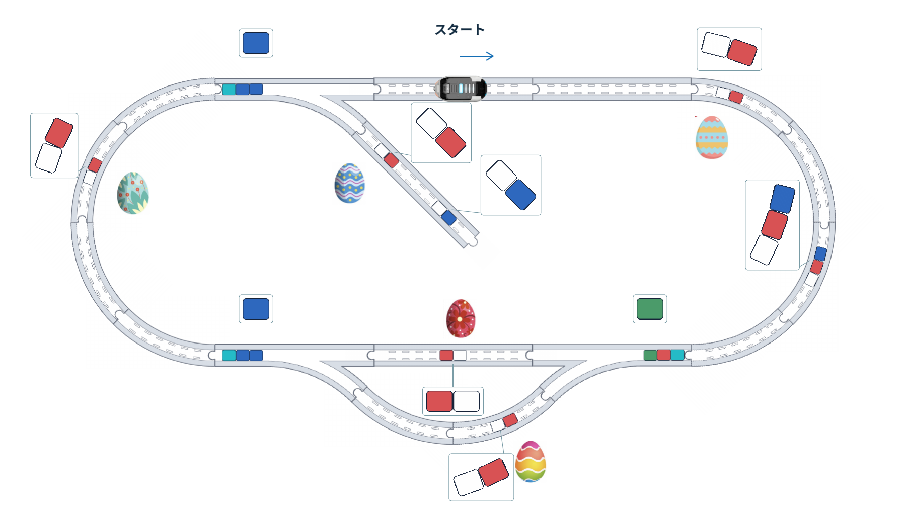 レベル1の解答例。問題の初期配置とは異なります。